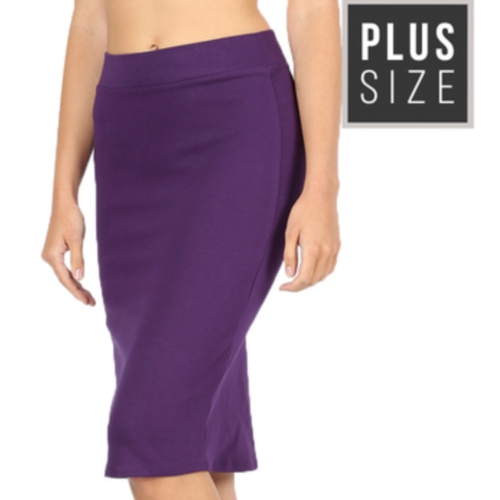 Zenana NWT PLUS Dk Purple Heavy PONTE Basic Pencil Skirt